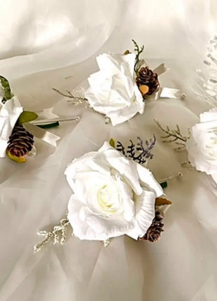 Wintry, Christmas bride bouquet in white, Ivory, cream with fir cones 10pc image 4