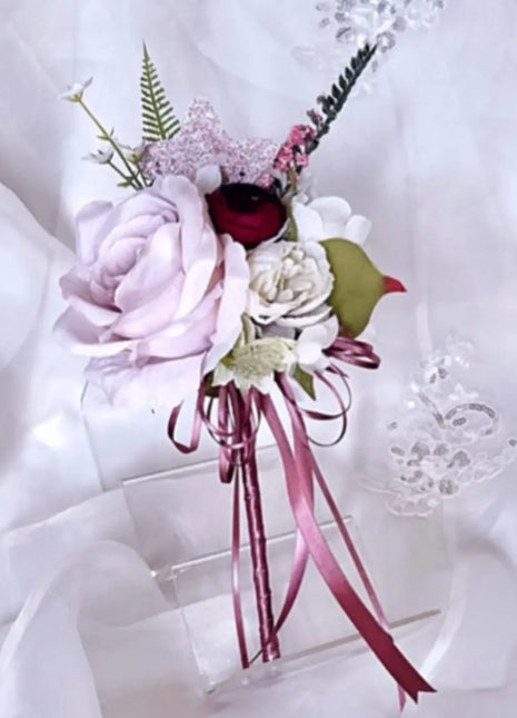 Cascading silk rose Bridal Bouquet, Artificial Flowers in Burgundy, Blush, Ivory image 1