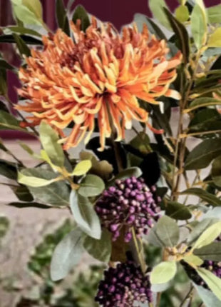 Orange Chrysanthemum in Mauve, Thistle Floral Arrangement Turret Way image 4