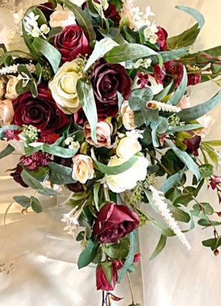 Silk Scottish thistle rose bridal flowers ivory, Burgundy, Blush Roses image 8