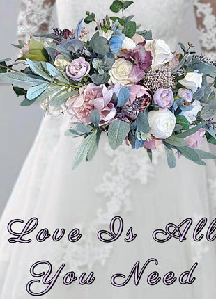 Silk Roses, dahlia, Peony bouquet -llac, pink, mauve, Ivory oval Bridal flowers image 0
