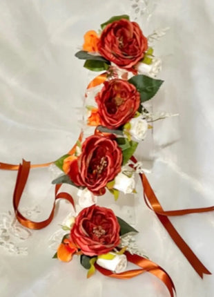 Artificial Wedding Flowers in Orange, Plum, Ivory Teardrop Bridal Bouquet image 6