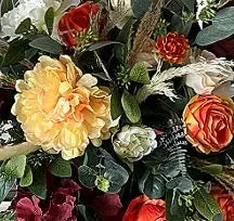 Silk Floral Arrangement in red, orange  Pampas, Rose Vase Decor Rustic Home image 4