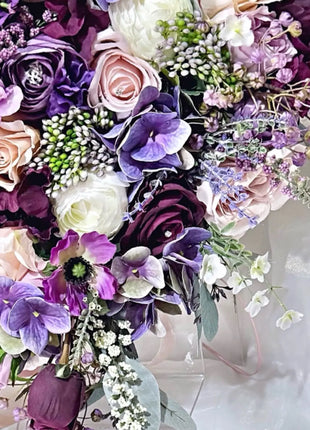 Silk Rose, lilacs bouquet purple, mauve, Ivory teardrop Bridal flowers image 8