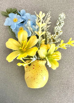 Flower fridge magnet gift wedding favour in yellow, blue | yellow pot image 3