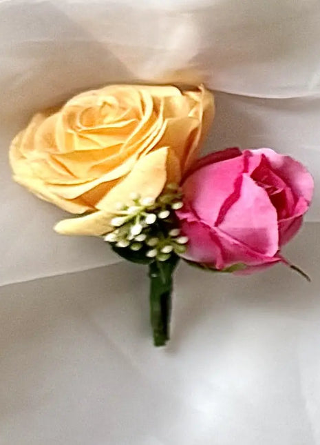 Ready to Send in Cerise & yellow rose bridal flowers | Peonies| groom buttonhole image 1