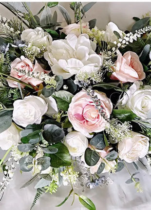 Artificial Roses, Peonies in Cream, pink, Ivory Teardrop Bridal Bouquet image 3