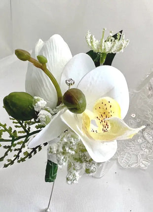 Cascading  White Bridal Bouquet with Rose, Orchid image 1