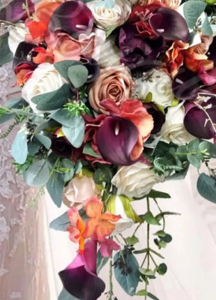 Artificial  Silk Wedding Flowers: Orange, Plum, Ivory Teardrop Bridal Bouquet image 7