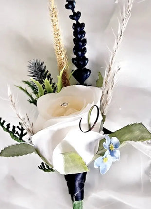 Eucalyptus foliage silk rose bridal Bouquet Wedding Flowers,Navy, Dusty Blue image 3