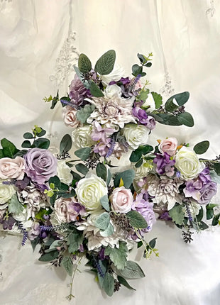Silk Rose bouquet lavender, lilac Ivory round  Bridal flowers image 9