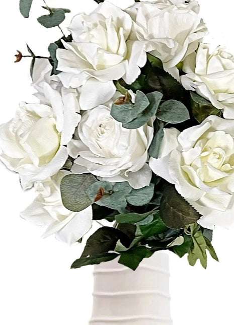 Ivory,  White Large Head Garden Rose , Faux Floral Arrangement , Tower Terrace  image 1