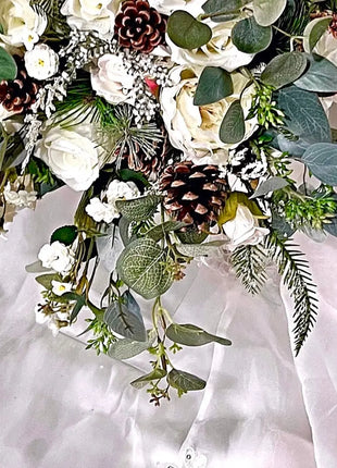 Wintry, Christmas bride bouquet in white, Ivory, cream with fir cones 10pc image 14