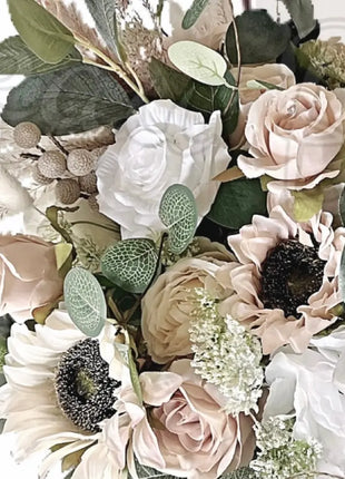 Silk sunflower, Peony, Rose Bridal Bouquet blush, Ivory Wedding Flowers image 6