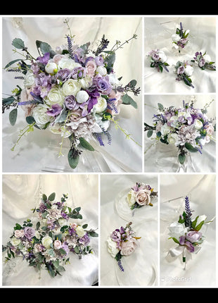 Silk Rose bouquet lavender, lilac Ivory round  Bridal flowers image 4