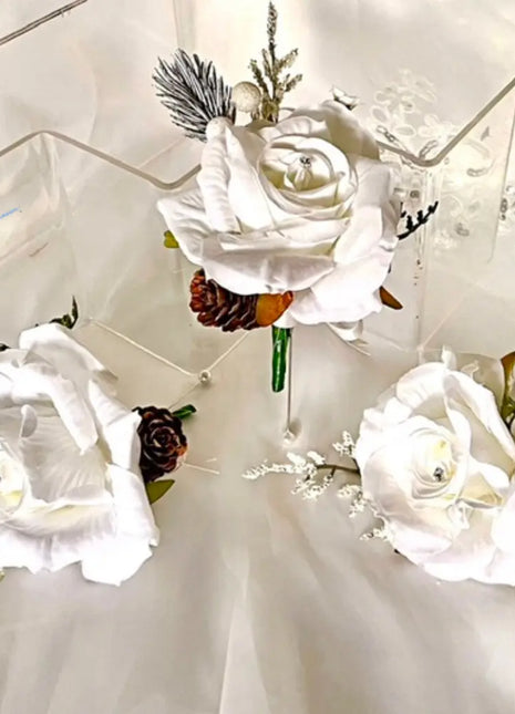 Wintry, Christmas bride bouquet in white, Ivory, cream with fir cones 10pc image 1