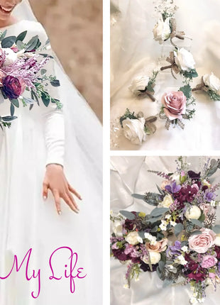 Best bridal bouquet in blush |  lilac  | ivory with peony & rose package 13pc image 2