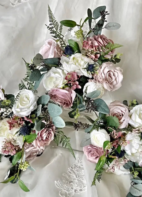 Scottish Dusky mauve  rose bridal bouquet, teardrop silk wedding flowers image 1