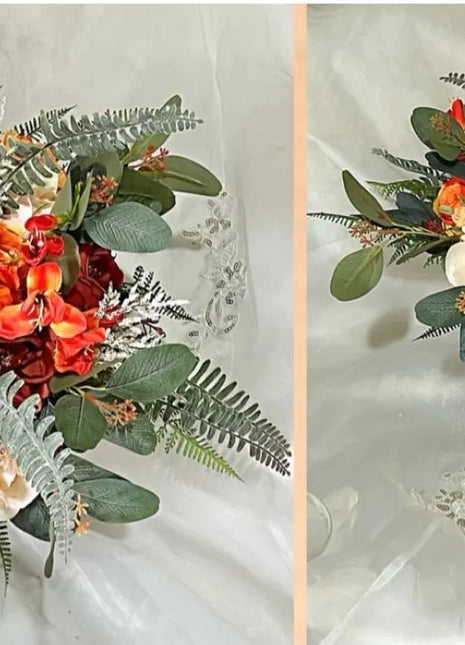 Artificial Wedding Flowers in Orange, Plum, Ivory Teardrop Bridal Bouquet image 1