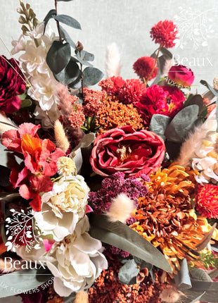 Floral Arrangement in Burgundy, Red, Orange Pampas, Rose Maison Avenue image 6