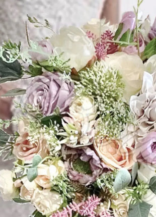 Silk Roses, hydrangea, Peony flowers -llac, pink, Ivory Teardrop Bridal Bouquet image 7
