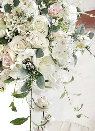 Cascading Bridal Bouquet, SilkWedding Flowers with Pink cherry Blossom, Peony image 7