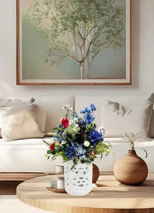 Silk blue Flower Vase Arrangement with White, Red Flowers | image 6