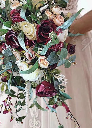 Silk Scottish thistle rose bridal flowers ivory, Burgundy, Blush Roses image 4