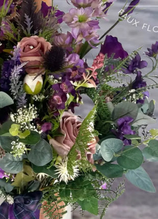 Scottish wildflowers, thistle  Bridal Bouquet Wedding Flowers mauve, purple image 5