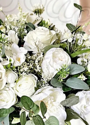 Artificial Rose, Peony in White, Ivory Round Spray silk Bridal Bouquet image 12