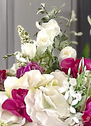 Chic Faux Floral Arrangement - Cerise Pink Hydrangea & Orchid | Chateaux Rue image 5