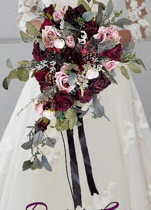 Silk Rose, Bride Bouquet Wedding  Flowers in black, blush, Ivory, burgundy image 0