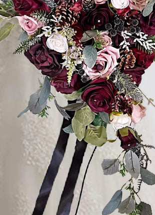 Silk Rose, Bride Bouquet Wedding  Flowers in black, blush, Ivory, burgundy image 3
