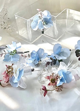 Blue, pink silk Wedding Flowers  Peony Bridal Bouquet in White, Ivory image 2