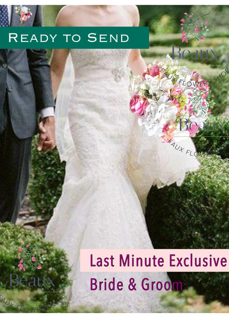 Ready to Send White, Cerise Artificial bridal bouquet | Rose and hydrangea image 0