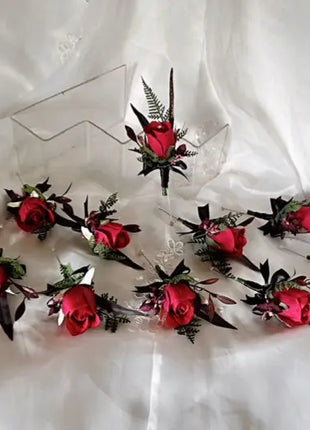 Silk Rose, black ruscus leaf Bride Bouquet Wedding Flowers in black, pink, Ivory image 2