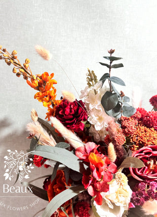 Floral Arrangement in Burgundy, Red, Orange Pampas, Rose Maison Avenue image 9