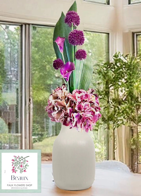 Faux Floral Arrangement  in Plum Purple Calla Lily, Hydrangeas, Mansion Avenue image 0