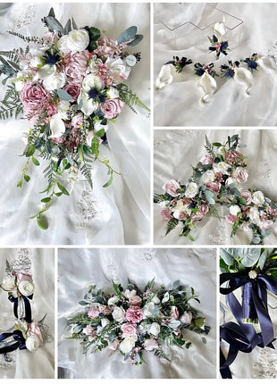 Scottish Dusky mauve  rose bridal bouquet, teardrop silk wedding flowers image 8
