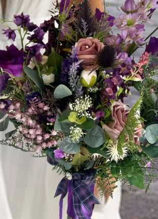 Scottish wildflowers, thistle  Bridal Bouquet Wedding Flowers mauve, purple image 6