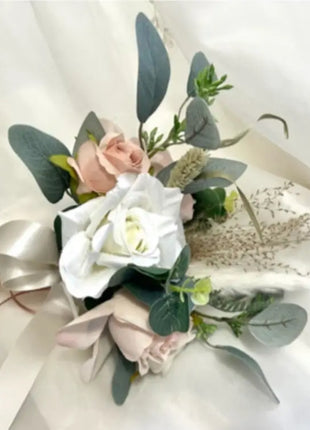 Ivory, Pink Pampas Spray Bouquet, Round Loose Bridal Bouquet Artificial flowers image 5