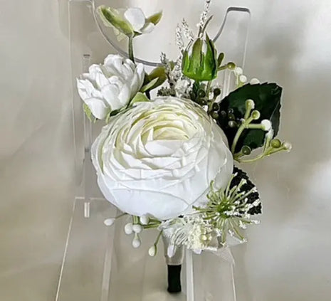 Artificial Rose, Peony in White, Ivory Round Spray silk Bridal Bouquet image 1