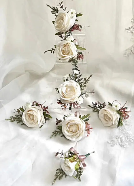 Silk Artificial Rose bouquet mauve, blush, navy, Ivory round  Bridal flowers image 1