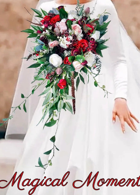 Teardrop Bridal Bouquet - Artificial Wedding Flowers Burgundy, Pink & ivory image 0