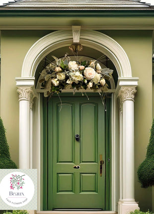 Front Door Luxe: Crescent silk Roses , Peonies in Breathtaking Whites,  Cream image 3