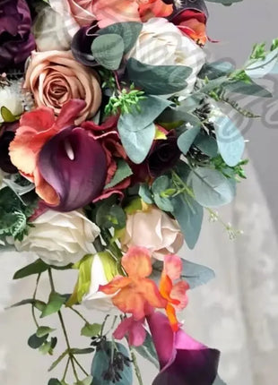 Artificial  Silk Wedding Flowers: Orange, Plum, Ivory Teardrop Bridal Bouquet image 4