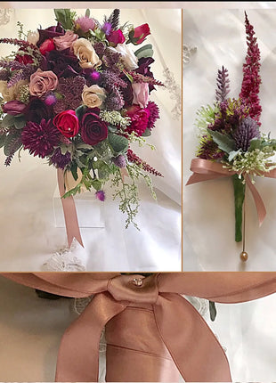 Artificial Silk Wedding Bridal Flowers plum, burgundy  round  Bridal flowers image 7