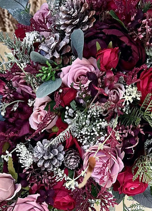 Artificial silk Wedding Flowers Burgundy, Pink, Cascading winter Bridal Bouquet image 8