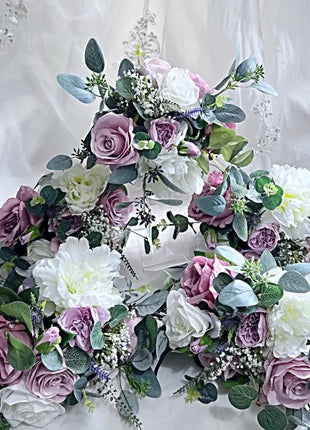 Silk Rose, lilacs bouquet -purple, mauve, Ivory round  Bridal flowers image 2