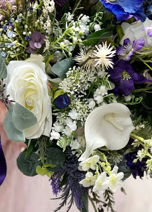 Scottish calla, anemone in blue, purple Artificial Silk Wedding Bridal Flower image 5